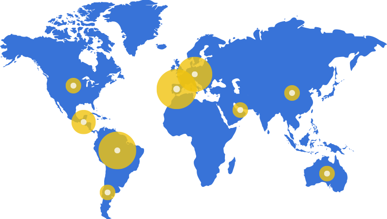 Mapa del mn amb distribuci d'estudiants