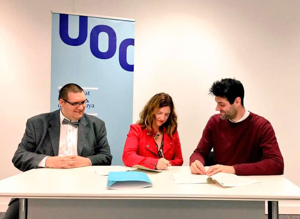 El acuerdo ha sido firmado por el Rector de la UOC, Josep A. Planell, en presencia del Delegado en Madrid de la UOC, Jorge Bronet, y por la Gerente de AERCO-PSM, Paz Linares, en la sede de la universidad en Madrid (Plaza de las Cortes, 4).