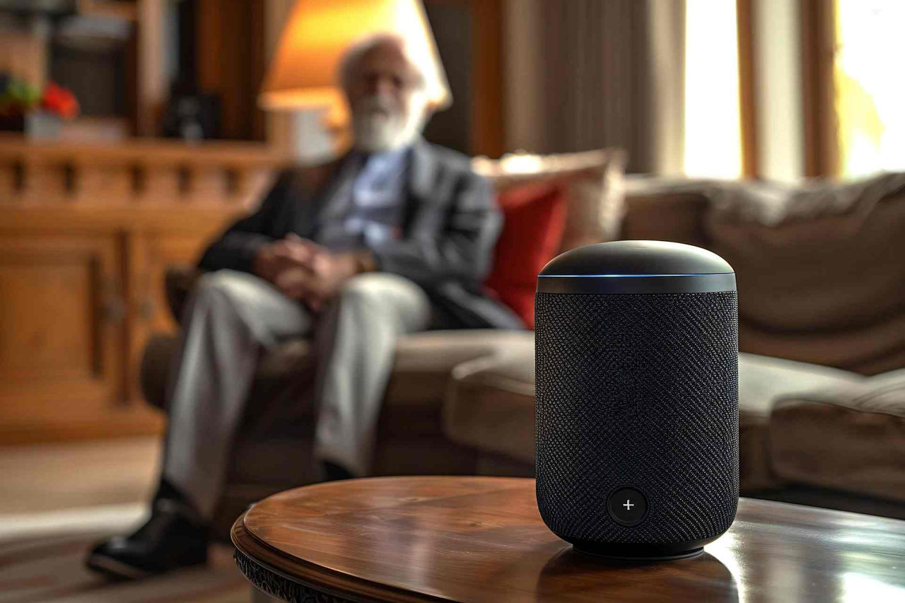 Elder person with voice assistant