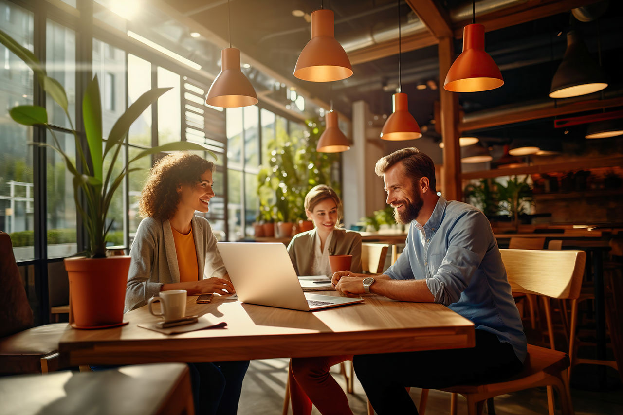 Young people working in a coworking space