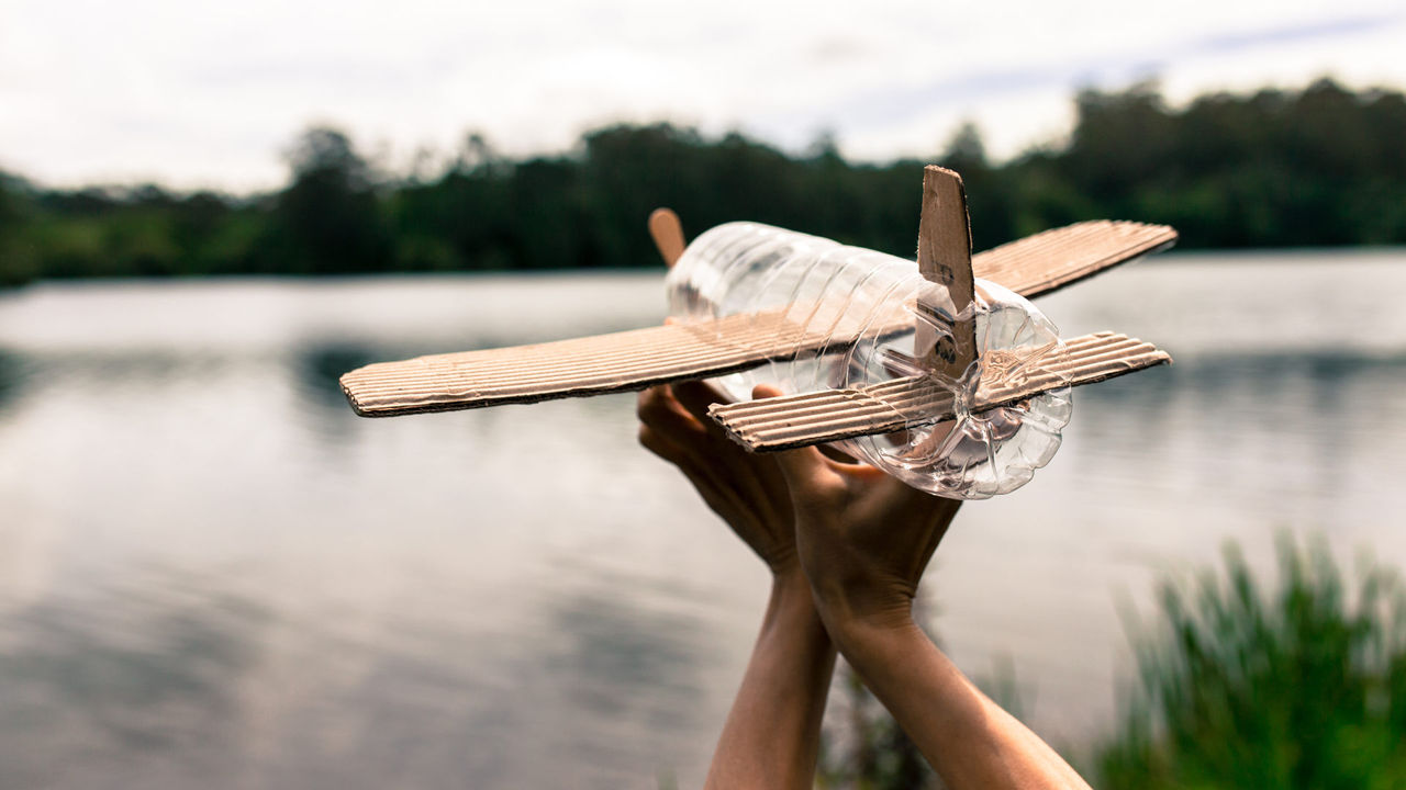 toy airplane made from recycled materials