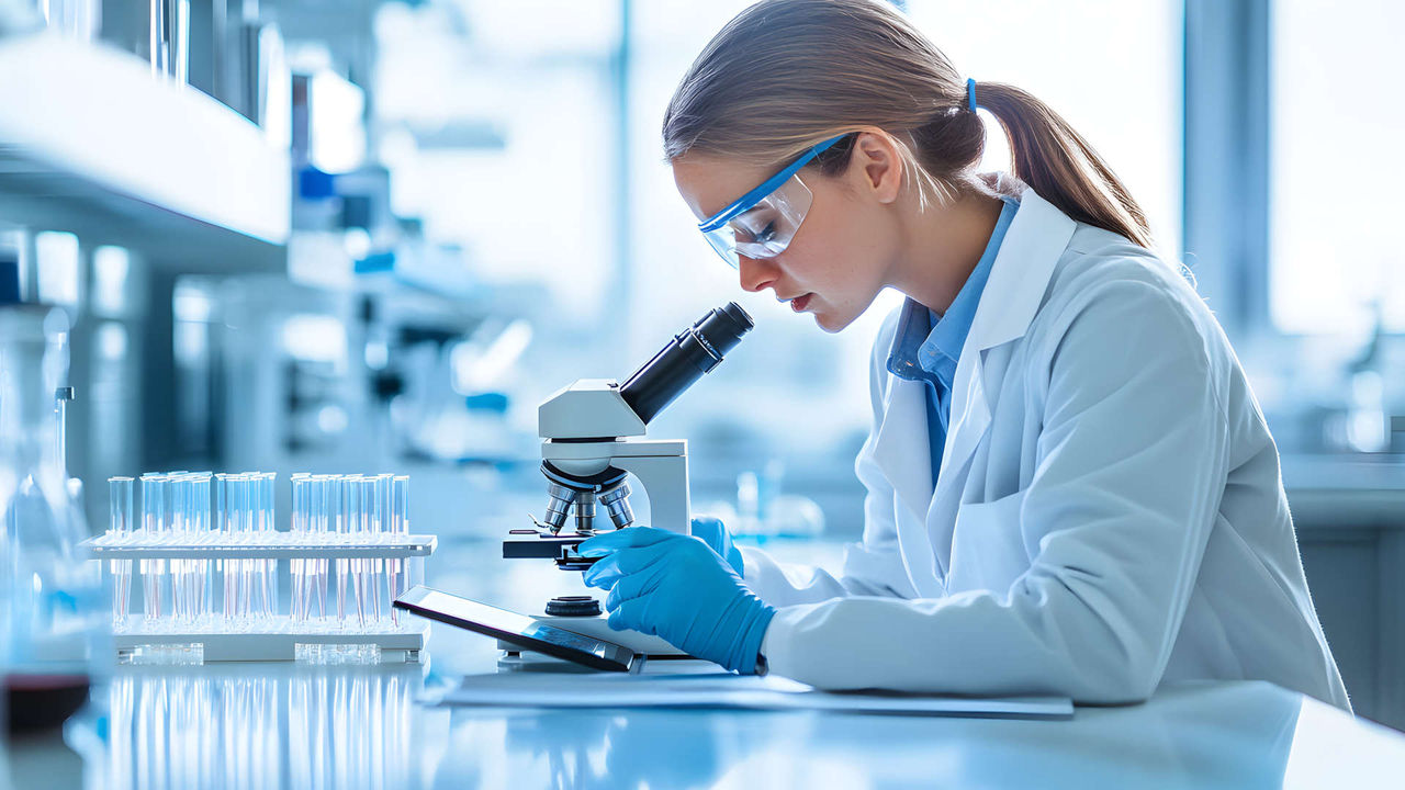 scientist with microscope