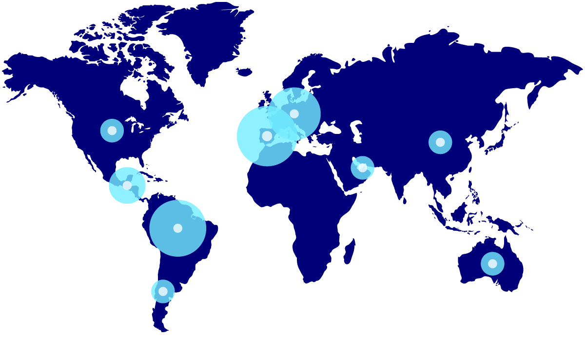 Mapa del mundo con distribución de estudiantes